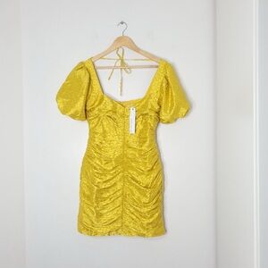 Adelyn Rae Women's Yellow Cocktail Puff Sleeve Jacquard Print Sheath Mini Dress